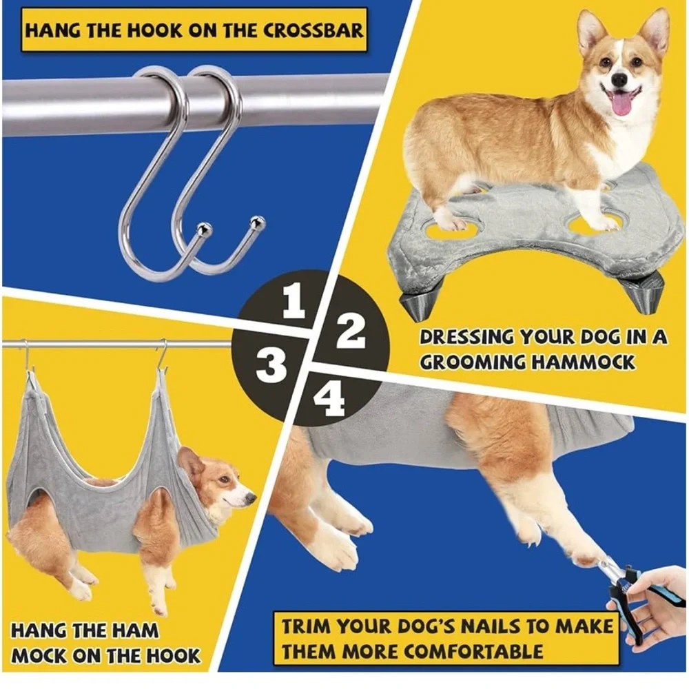 Gray Pet Grooming Hammock Set with Clippers